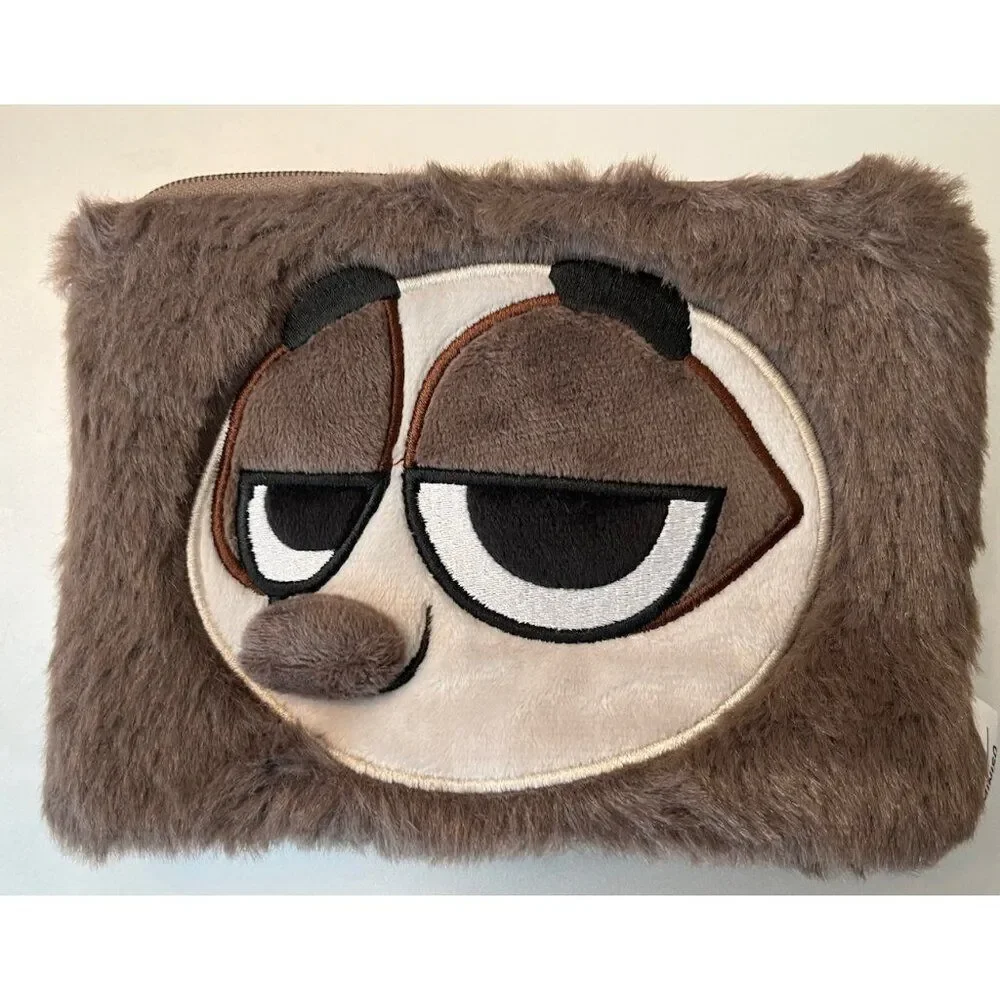 Disney Zootopia Miniso Flash Sloth Brown Faux Fur Coin Purse Cosmetic Bag NWT